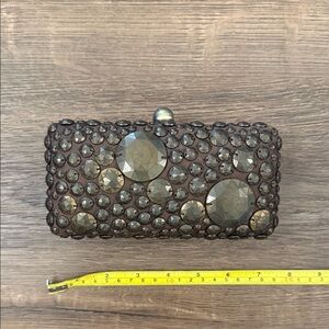 Kate Landry Brown Clutch with copper medallions and strap